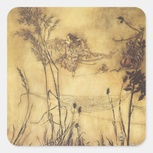 Vintage Märchen, Fairy's Seiltanz von Rackham Quadratischer Aufkleber
