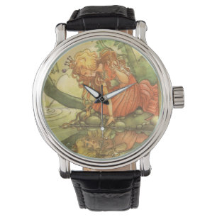Vintage Märchen, Froschkönig Prinzessin am Teich Armbanduhr