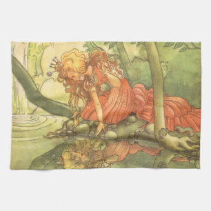 Vintage Märchen, Froschkönig Prinzessin am Teich Handtuch