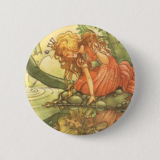 Vintage Märchen, Froschprinzessin am Teich Button (Vorderseite)