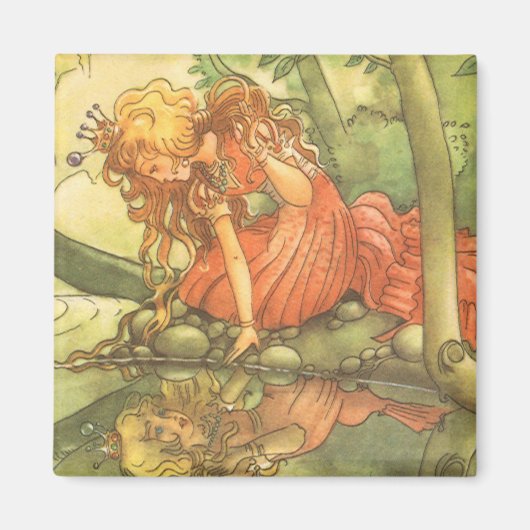 Vintage Märchen, Froschprinzessin am Teich Magnet (Vorne)