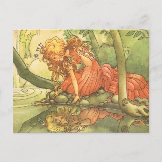 Vintage Märchen, Froschprinzessin am Teich Postkarte (Vorderseite)