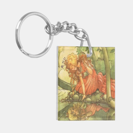 Vintage Märchen, Froschprinzessin am Teich Schlüsselanhänger (Vorderseite links)