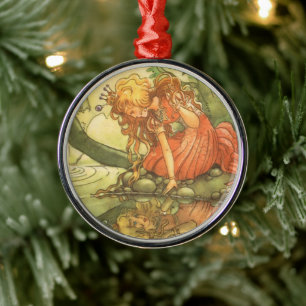 Vintage Märchen, Froschprinzessin am Teich Silbernes Ornament