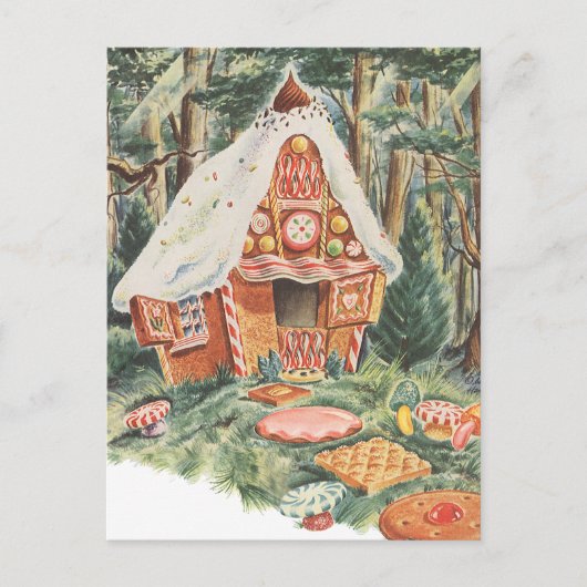 Vintage Märchen, Hänsel und Gretel Candy House Postkarte (Vorderseite)