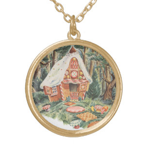 Vintage Märchen, Hänsel und Gretel Candy House Vergoldete Kette