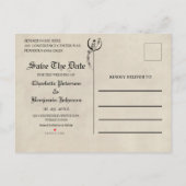 Vintage Märchen Hochzeit speichern das Datum Ankündigungspostkarte (Rückseite)