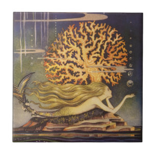 Vintage Märchen, kleine Meerjungfrau im Ozean Cora Fliese