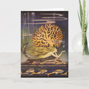 Vintage Märchen, kleine Meerjungfrau im Ozean Cora Karte