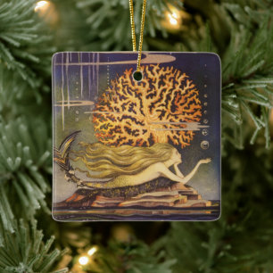 Vintage Märchen, kleine Meerjungfrau im Ozean Cora Keramikornament