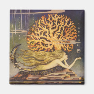 Vintage Märchen, kleine Meerjungfrau im Ozean Cora Magnet