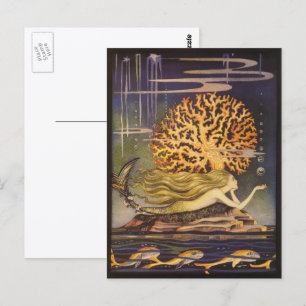 Vintage Märchen, kleine Meerjungfrau im Ozean Cora Postkarte