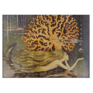 Vintage Märchen, kleine Meerjungfrau im Ozean Cora Schneidebrett