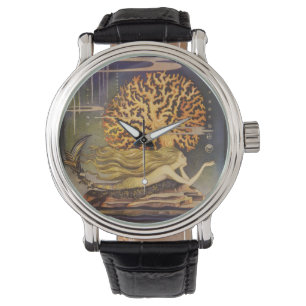 Vintage Märchen, Kleine Meerjungfrau im Ozeankoral Armbanduhr