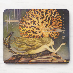 Vintage Märchen, Kleine Meerjungfrau im Ozeankoral Mousepad