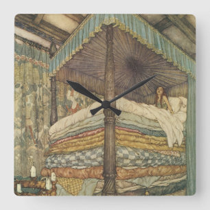 Vintage Märchen, Prinzessin und Erbse, Edmund Dula Quadratische Wanduhr