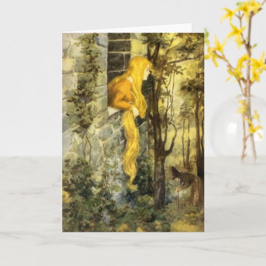 Vintage Märchen, Rapunzel mit Langblonde Karte (Gelbe Blume)
