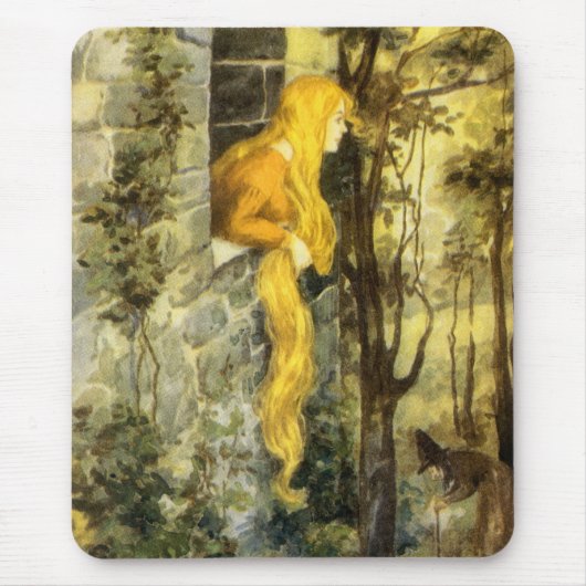 Vintage Märchen, Rapunzel mit Langblonde Mousepad (Vorne)