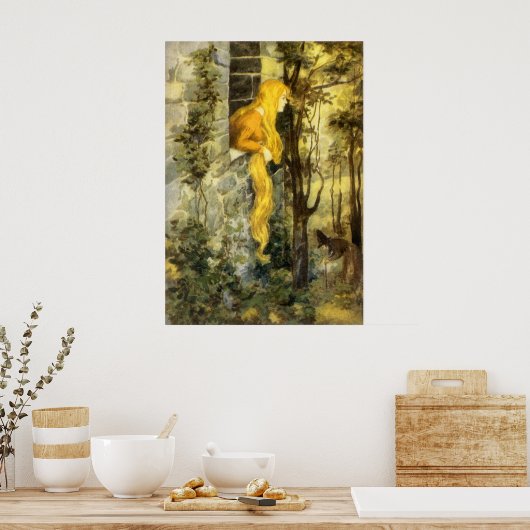 Vintage Märchen, Rapunzel mit Langblonde Poster (Küche)