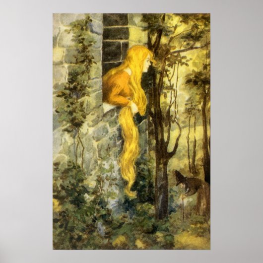 Vintage Märchen, Rapunzel mit Langblonde Poster (Vorne)