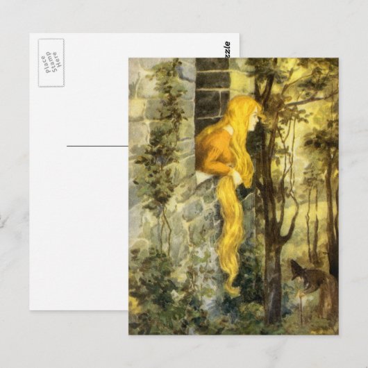Vintage Märchen, Rapunzel mit Langblonde Postkarte (Vorne/Hinten)