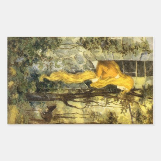 Vintage Märchen, Rapunzel mit Langblonde Rechteckiger Aufkleber (Vorderseite)