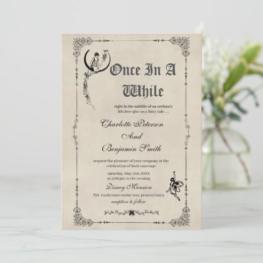 Vintage Märchen-Storybook-Hochzeit Einladung (Stehend Vorderseite)