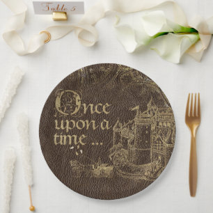 Vintage Märchen Thema Goldene Burg auf Leder Pappteller
