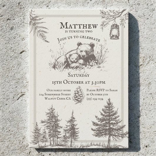 Vintage-Märchenbuch-Stil Waldtier-Geburtstag Einladung