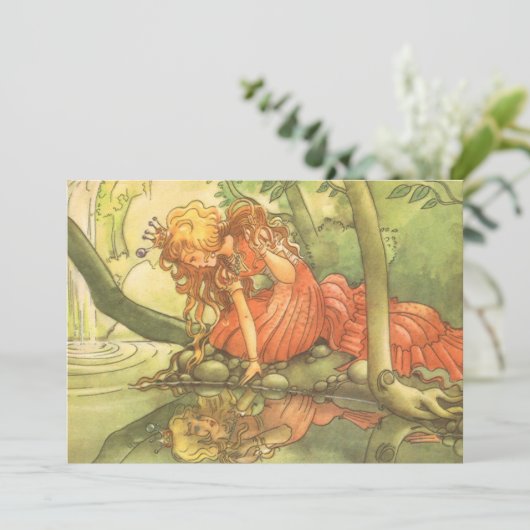 Vintage Märchenprinzessin Froschprinz Einladung (Stehend Vorderseite)