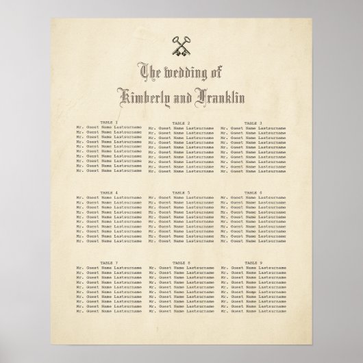 Vintage Märchentasten für Hochzeitssitze Poster (Vorne)