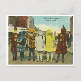 Vintage Mardi Gras-Mädchen in Kostümen Postkarte