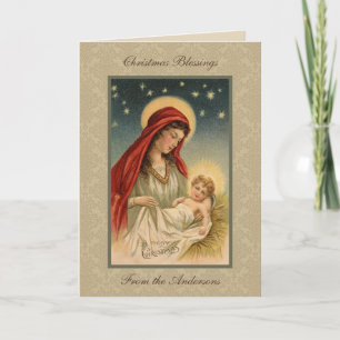 Vintage Maria Baby Jesus in der Krippe Feiertagskarte