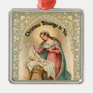 Vintage-Maria-mit-Jesus-Schmuck Ornament Aus Metall