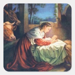 Vintage Maria und Jesuskind Quadratischer Aufkleber
