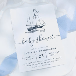 Vintage-Marine-Schiff-Nautische-Baby-Shower-Einlad Einladung