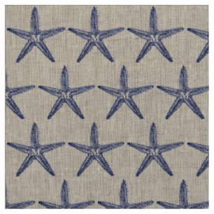 Vintage marineblaue Seestern-Monogramm-Küstenleinw Stoff