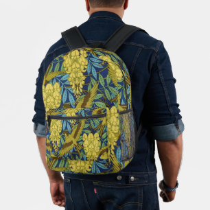 Vintage Marineblaue Vogel- und gelbe Blumendruckmu Bedruckter Rucksack