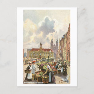 Vintage Markt Magdeburg Deutschland Postkarte