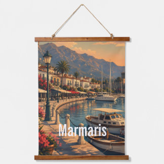 Vintage Marmaris Türkei Reiseplakat mit Holzrand Wandteppich Mit Holzrahmen