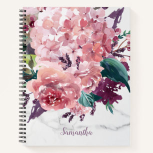 Vintage-Marmor Mädchenhaft Rosa Wasserfarbe Floral Notizblock
