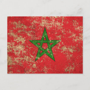 Vintage marokkanische Flagge mit rauer Ära Postkarte