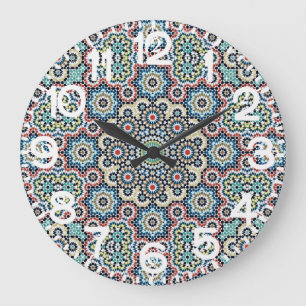 Vintage-Marokkanisches geometrisches blaues und tü Große Wanduhr