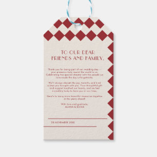 Vintage Maroon & Cream Checkerboard Retro-Hochzeit Geschenkanhänger