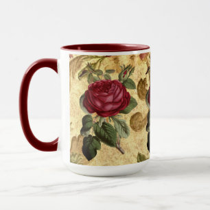 Vintage Maroon-Rose auf Gold-Tapestry-Kaffee-Tasse Tasse