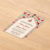 Vintage Maroon-Rote Rosen Blumenmuskelhochzeit Acryleinladungen (Ablage )