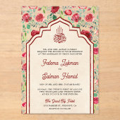 Vintage Maroon-Rote Rosen Blumenmuskelhochzeit Acryleinladungen (Vorderseite)