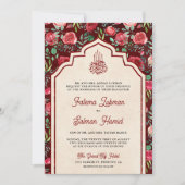 Vintage Maroon-Rote Rosen Blumenmuskelhochzeit Einladung (Vorderseite)