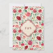 Vintage Maroon-Rote Rosen Blumenmuskelhochzeit Einladung (Rückseite)