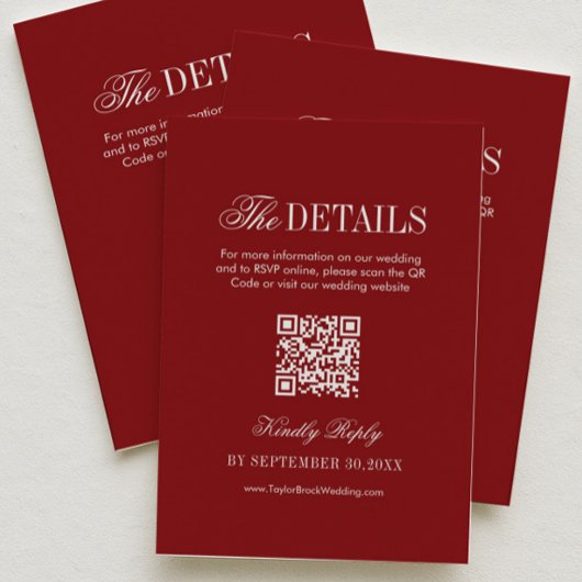 Vintage Maroon Wedding Details Qr Code Begleitkarte